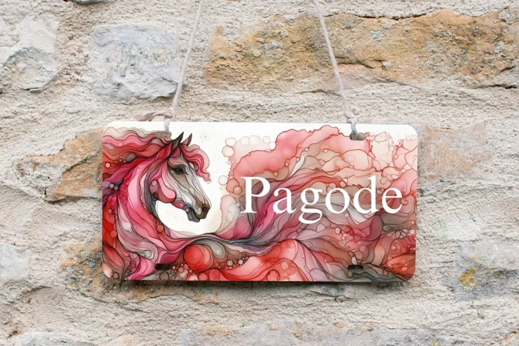 Rouge et Rose – Plaque d’écurie Chevaux Aquarelle