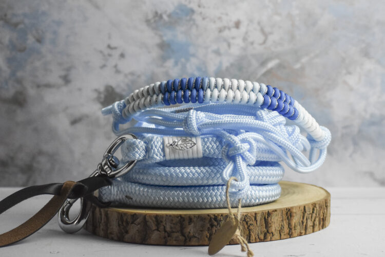Licol en corde Bleu pastel et longe 3m70 – Collection Hiver