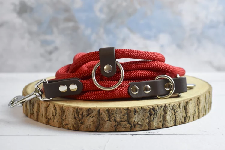 Laisse multiposition en corde Rouge