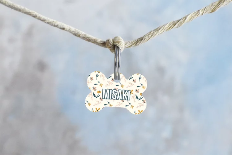 Médaille pour chien à fleurs jaunes et bleues