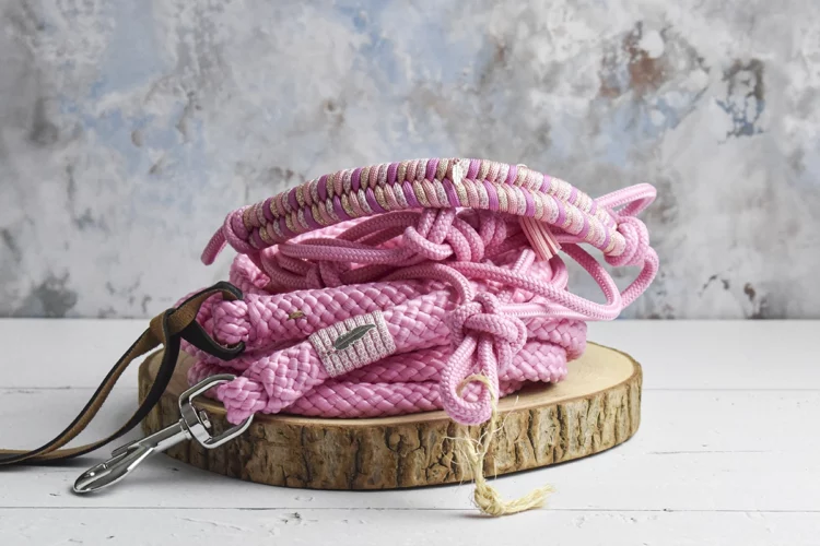 Longe éthologique légère et licol en corde Rose pastel – Taille COB